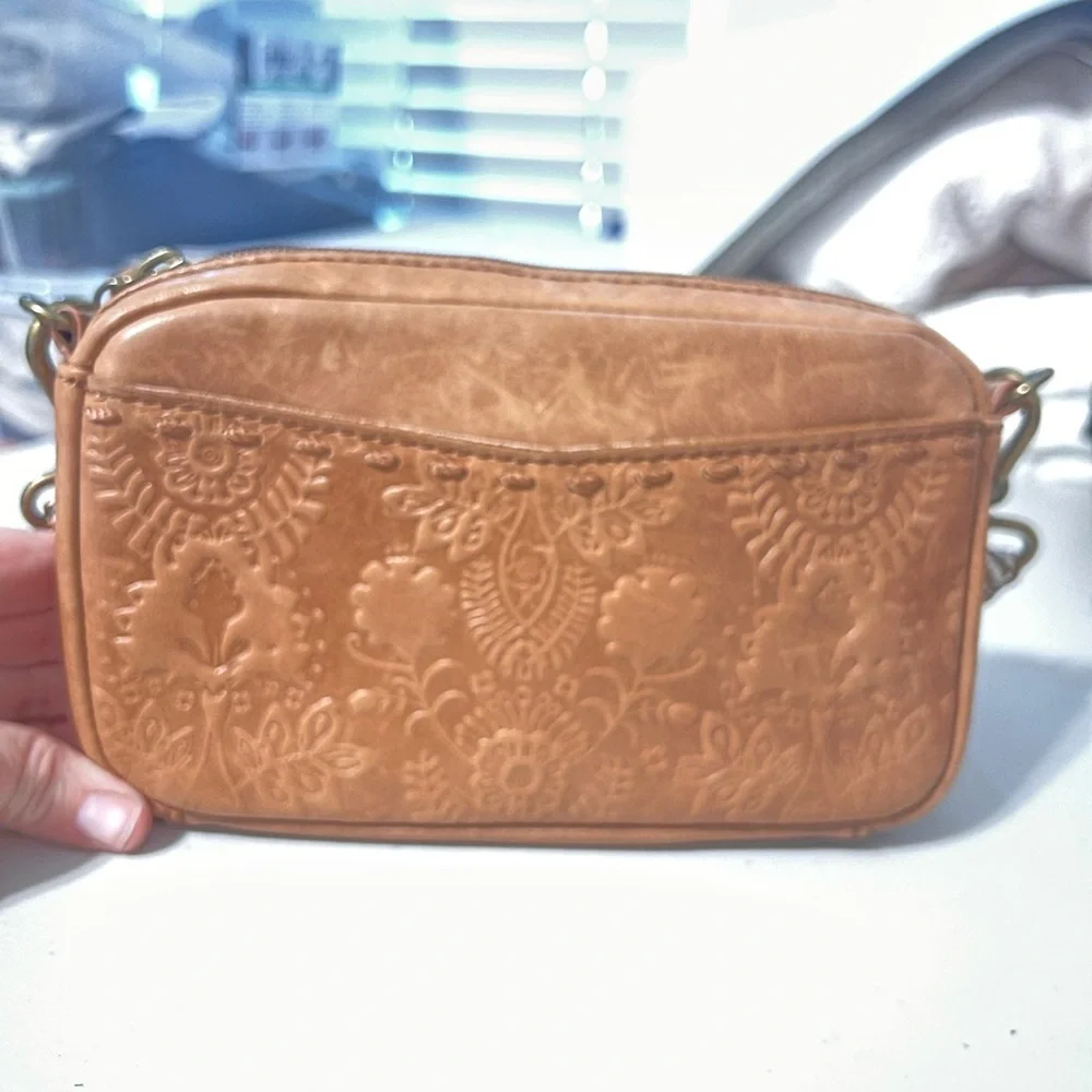 The Sak Embossed Brown Leather Phone Crossbody